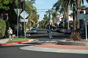 Example of bicycle boulevard infrastructure in Long Beach, CA.  Image from bikelongbeach.com.